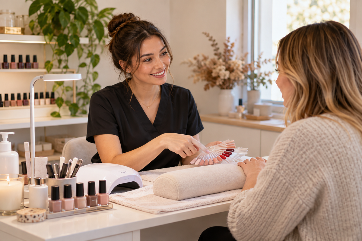 New beauty technician welcoming a first client